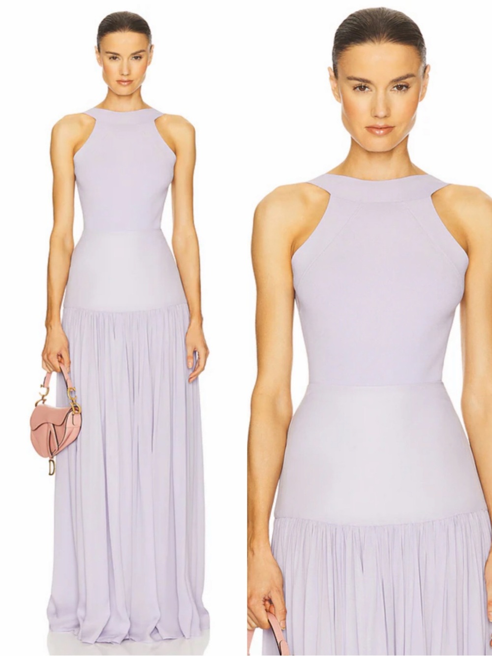 Helsa Jolene knit bodysuit and Diaphanous lavendar Maxi Skirt SET Size Small NEW